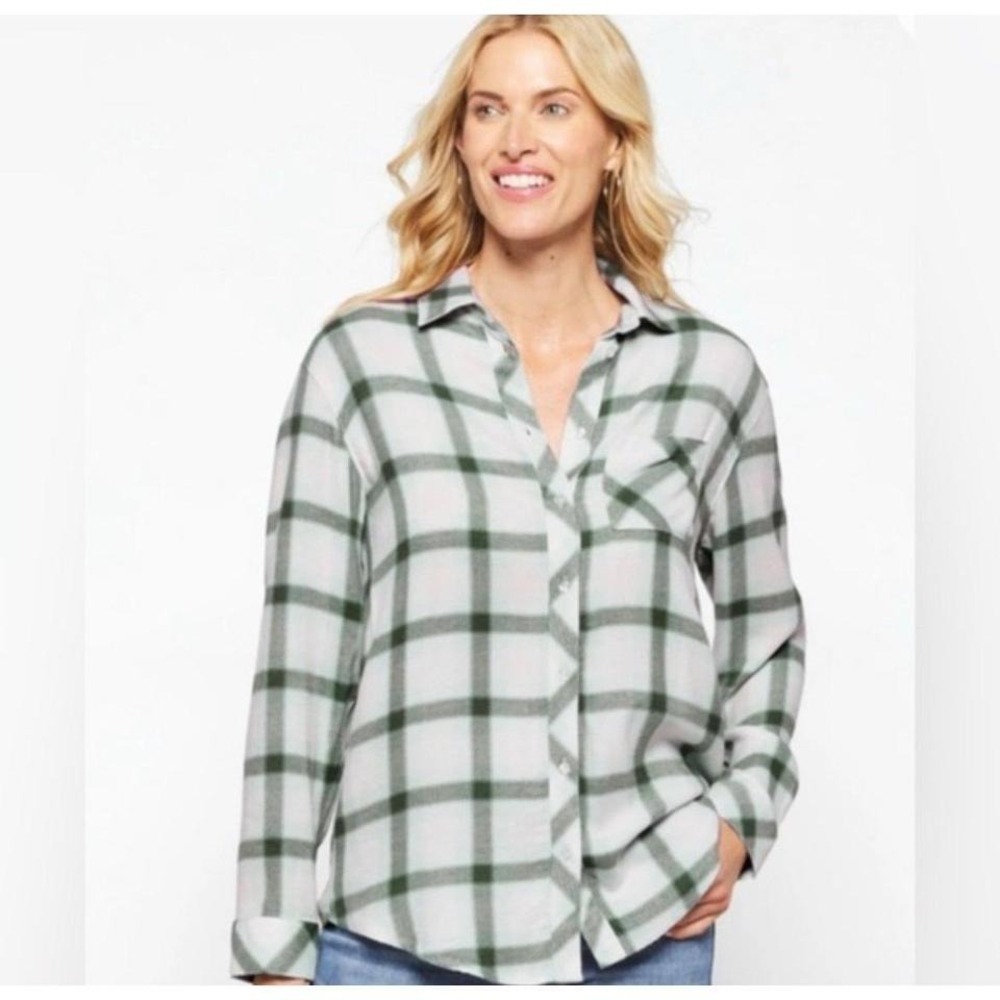Womens‎ NWT Market & Spruce Maeve Cozy Boyfriend Fit Woven Flannel Top Shirt
